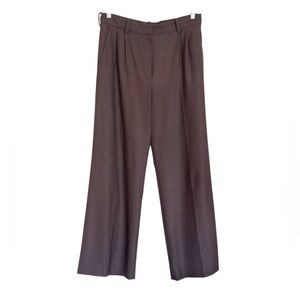 Maje Womens Wide Leg High Rise Pleated Front Dark Brown Trouser Pants size M
